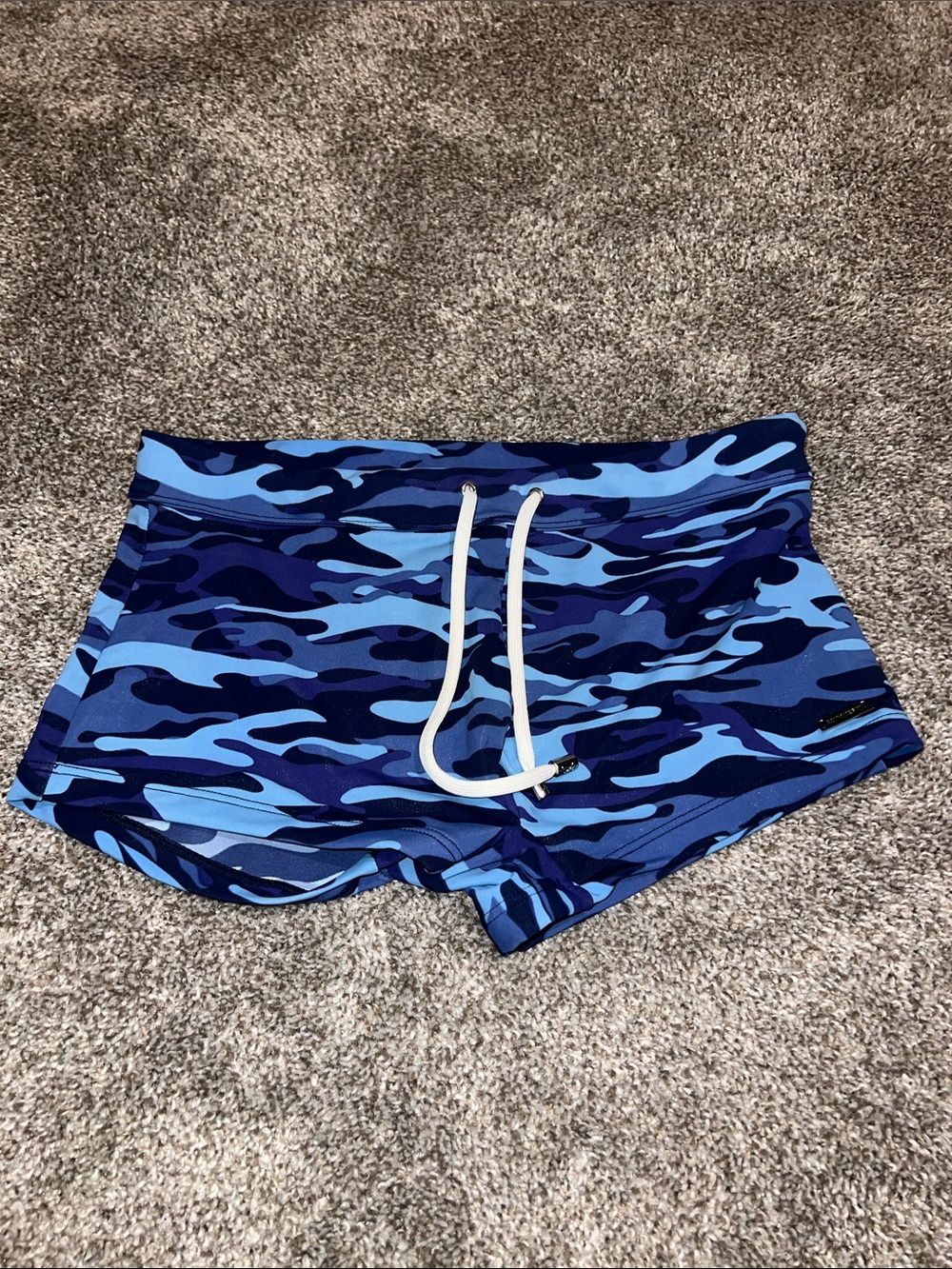 Men's Blue Camo Swim Shorts with Drawstring